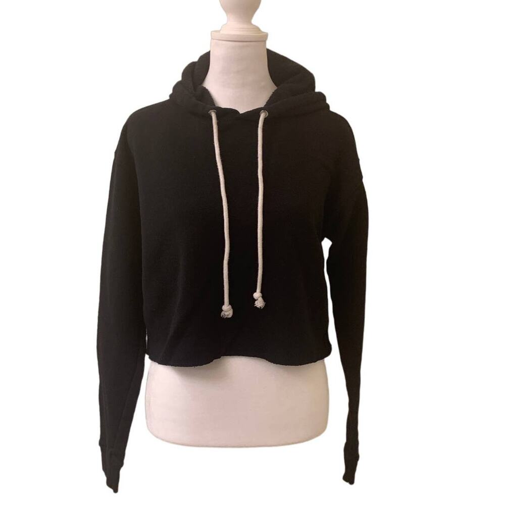 Target Wild Fable Women's Cropped Black Long Sleeve Hooded Sweatshirt, Size XS
